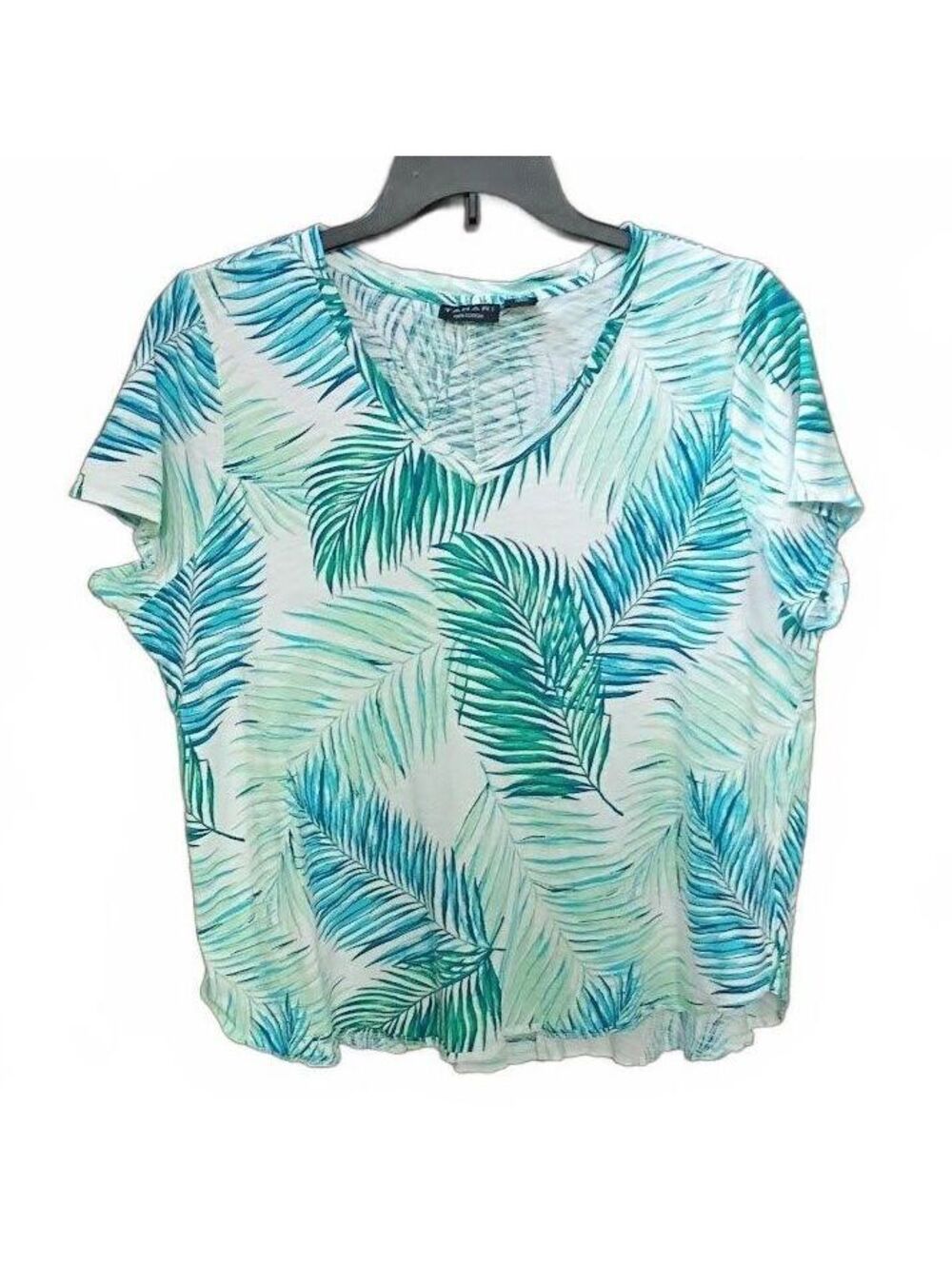 Tahari Tropical Leaf Print Cotton Top Plus Size 2X